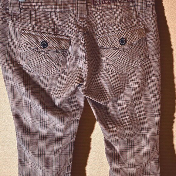 Element Plaid Cropped Pants Size 5–Preppy Skater Girl Capris, Greyish/Tan Check - Picture 3 of 9